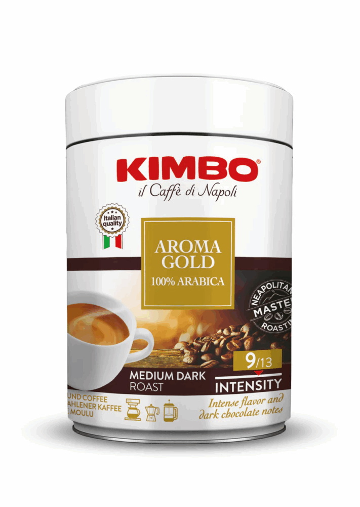 Kimbo 100% Arabica Gold Ground Coffee Tin 250g